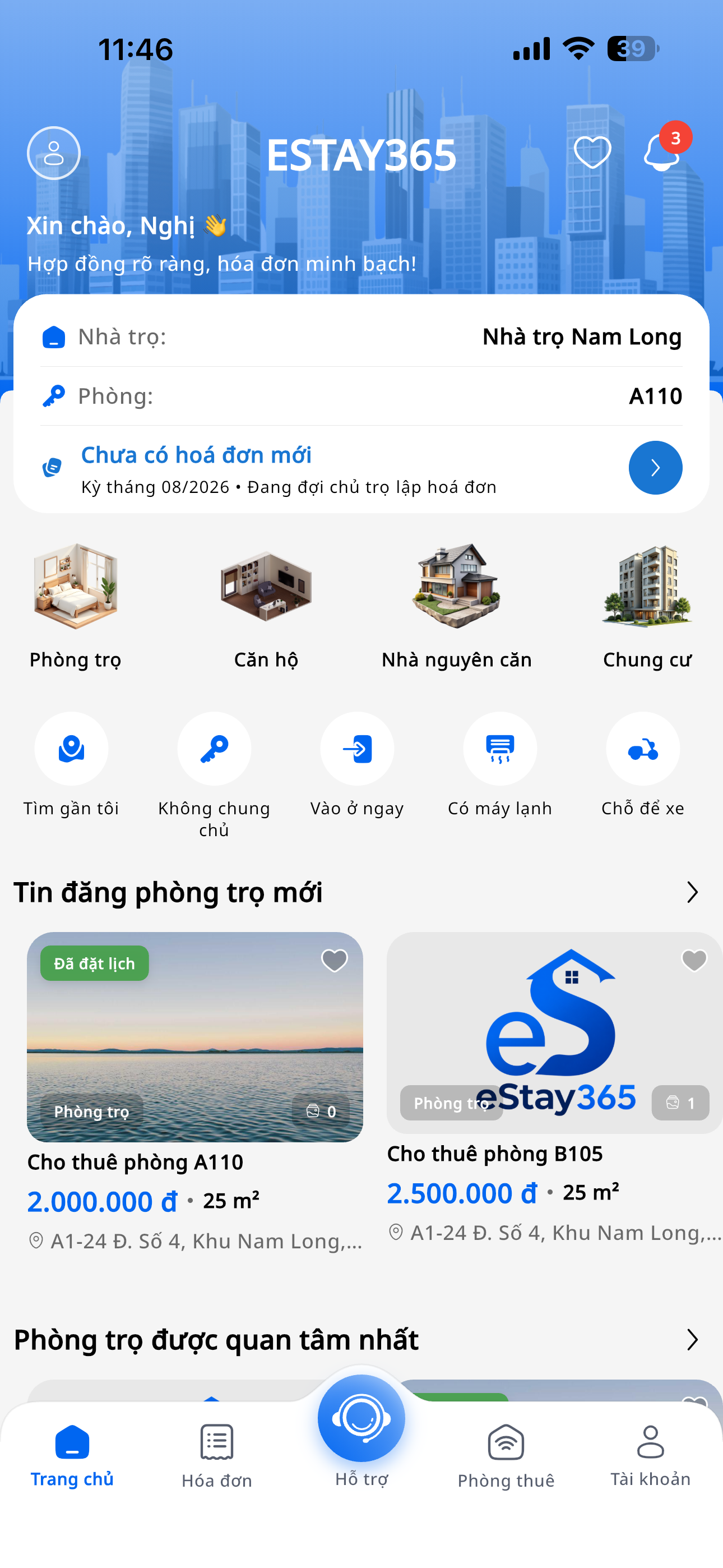 eStay365 Tenant App - Main Screen